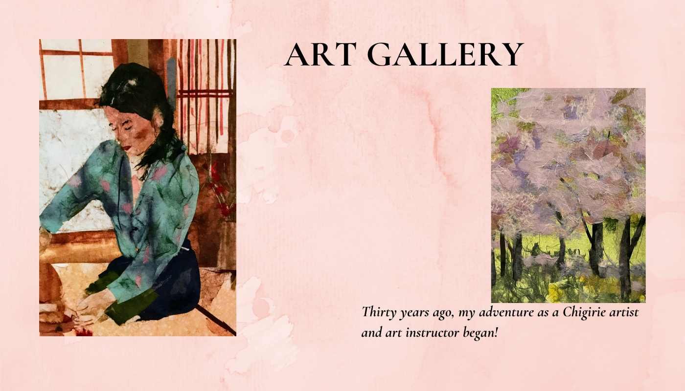 Joan Mead-Matsui Chigirie Artist and Instructor displays some of her art that spans 30 years.